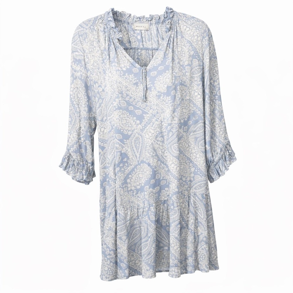 Momni‎ Paisley Print Tiered Ruffle Dress Pastel Womens Size L Boho Peasant